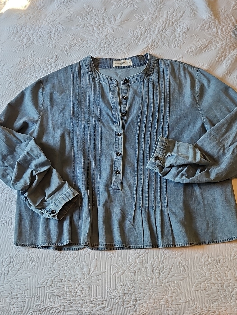 NATURAL LIFE Light Blue Pintuck Button-Front Blouse